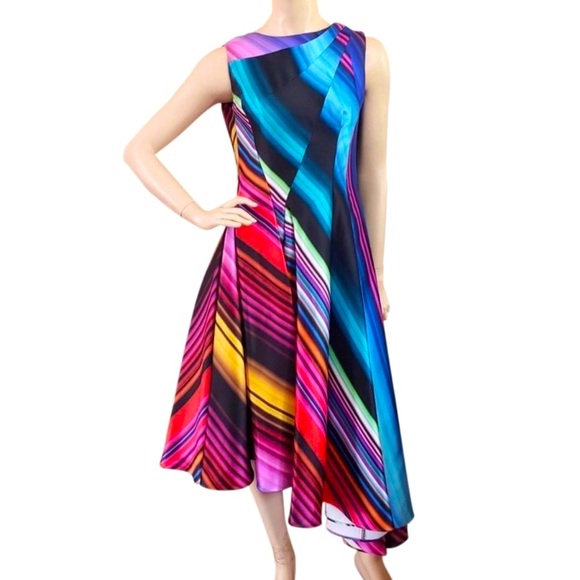 Rainbow Formal Asymmetric Stripe Multicolor Gown - Picture 2 of 11